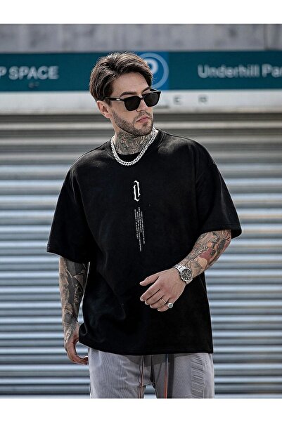 CLAYES Μαύρο ανδρικό μπλουζάκι με στάμπα Oversize Salas Boyfriend