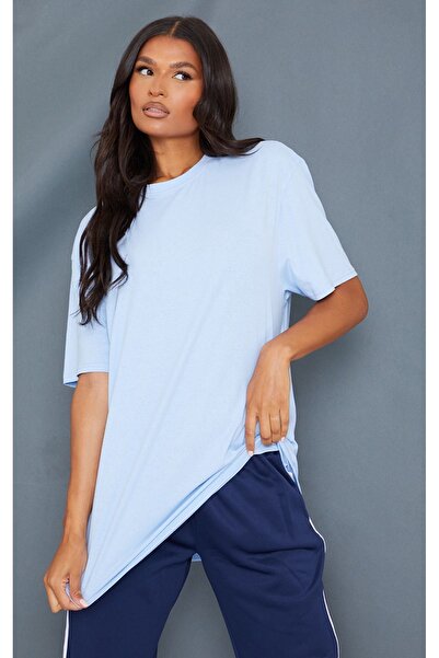 CLAYES Tricou simplu din jerseu - Tricou supradimensionat cu mânecă scurtă, albastru bebeluș