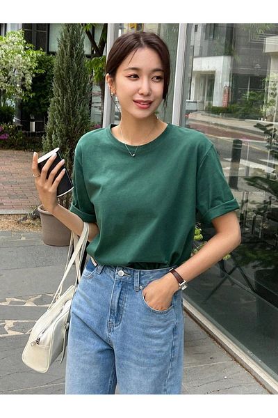 CLAYES California Aurora Single Jersey T-Shirt - Nefti Green Printed Oversize Crew Neck Short Sleeve T-Shirt