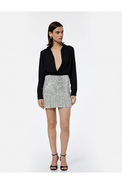 Koton Lined Sequined Flared Mini Skirt