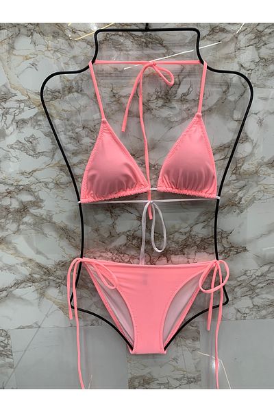 XORVİO Women's Lycra Flexible Side and Neck Tie Stylish Drawstring Triangle Bikini Set