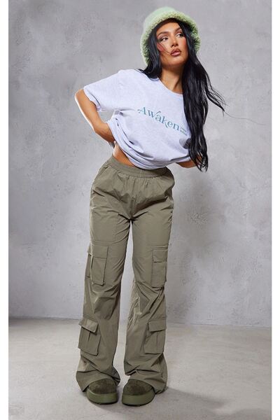 CLAYES Сіра футболка Oversize Awaken - Oversize з принтом