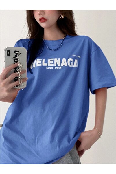 CLAYES Tricou oversize cu imprimeu albastru Welena - decolteu, mânecă scurtă