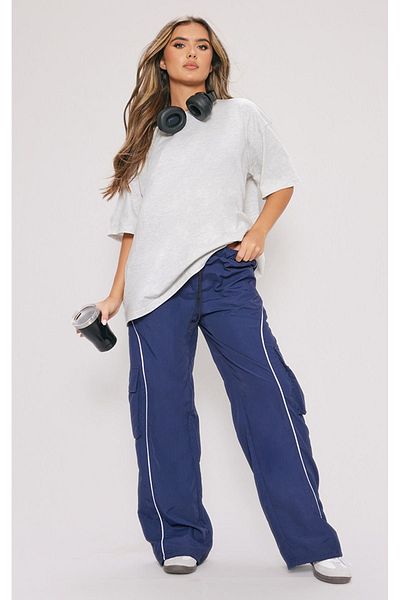 CLAYES Tricou simplu din jerseu - Tricou gri oversize cu mânecă scurtă cu decolteu