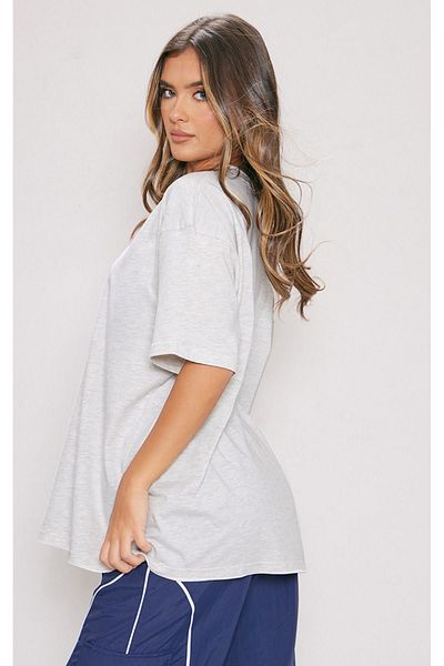 CLAYES Tricou simplu din jerseu - Tricou gri oversize cu mânecă scurtă cu decolteu