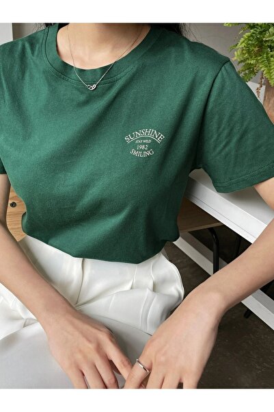 CLAYES Sunshine 1982 Single Jersey T-Shirt - Nefti Green Printed Oversize Crew Neck Short Sleeve T-Shirt