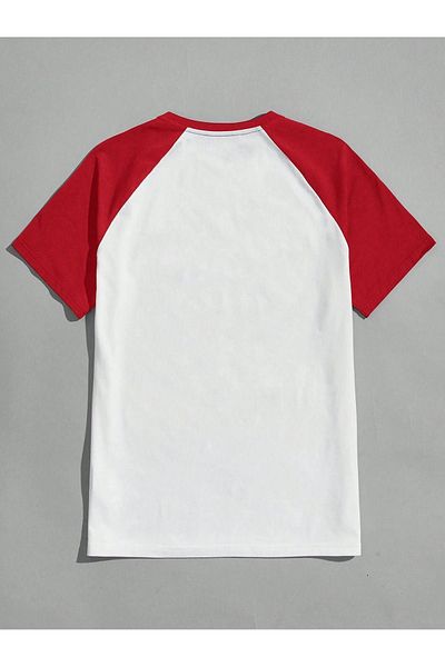 CLAYES Oversize Κόκκινο και άσπρο μπλουζάκι χωρίς στάμπα - Raglan μανίκι Unisex Άνετη εφαρμογή