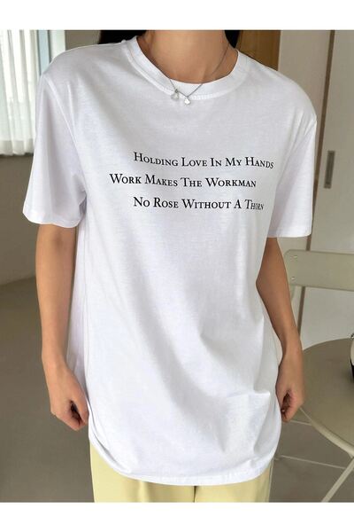 CLAYES Λευκό μπλουζάκι Oversize Slogan - Oversize Printed