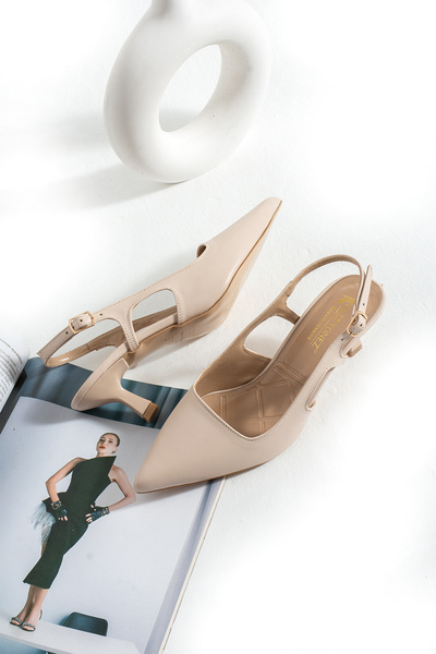 Cochines Women's Beige Pointed Toe Elegant Evening Dress Short Evening Dress Stiletto Heeled Shoes