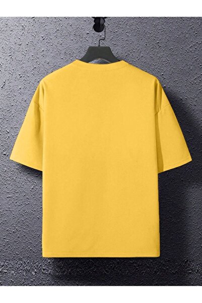 CLAYES New York Hustle Single Jersey T-Shirt - Yellow Printed Oversize Crew Neck Short Sleeve T-Shirt