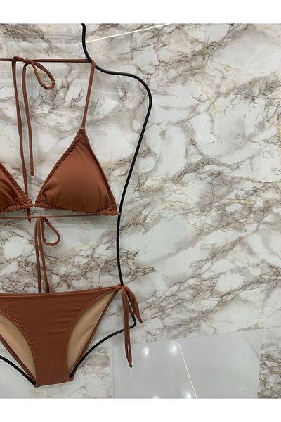 XORVİO Women's Lycra Flexible Side and Neck Tie Stylish Drawstring Triangle Bikini Set