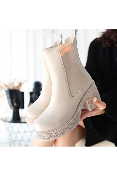 Genel Markalar Paigo Streç Topuklu Platform Bot Bej