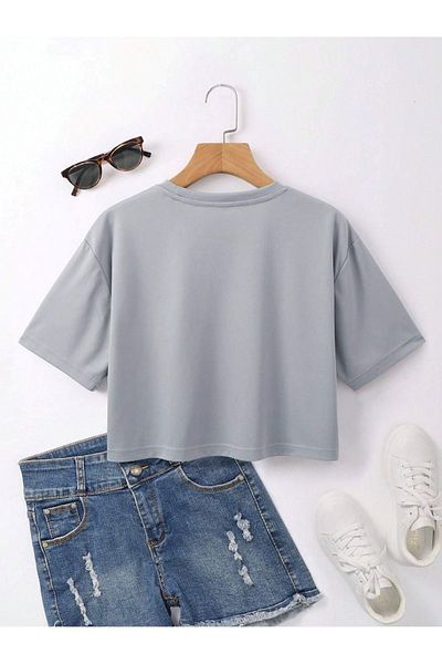 CLAYES Paris City of Love Printed Women's Crop Painting Gray T-Shirt