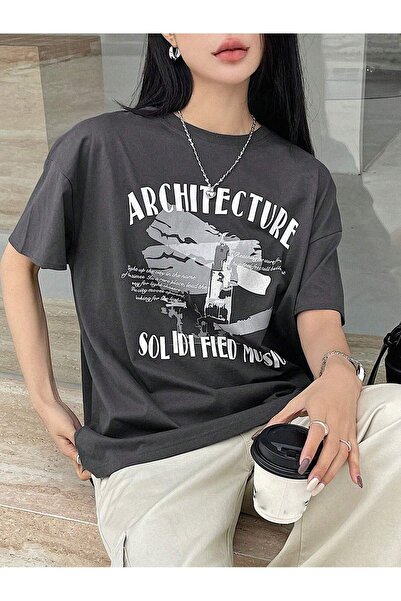 CLAYES Архітектура Süprem T-Shirt - Фума з принтом Oversize велосипедний комір короткий рукав футболка