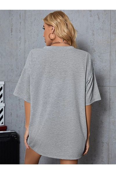 CLAYES Gray Basic Plain Unprinted Oversize Salas Boyfriend Women's T-shirt