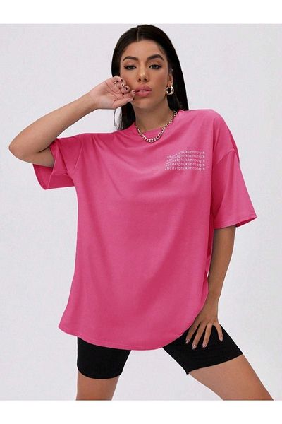 CLAYES Pink Alphabet Printed Oversize Crew Neck Short Sleeve T-Shirt