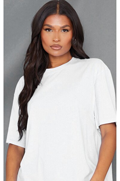 CLAYES Μπλουζάκι μονό ζέρσεϊ - Λευκό υπερμεγέθη κοντομάνικο μπλουζάκι με λαιμόκοψη