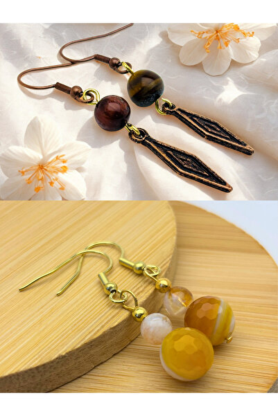 ayrestyle طقم أقراط من عين النمر والعقيق والسيراميك الطبيعي مكون من قطعتين مت...