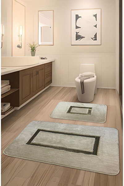 FeelHome مجموعة سجادة حمام من Meram غير قابلة للانزلاق، ناعمة، ماصة، مكونة من قطعتين من الجلد الفاخر للغاية، كابتشينو