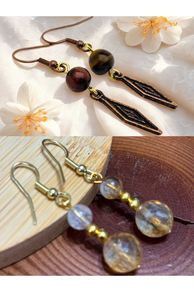 ayrestyle طقم أقراط مكون من قطعتين من عين النمر والسيراميك الطبيعي مع أزرار م...