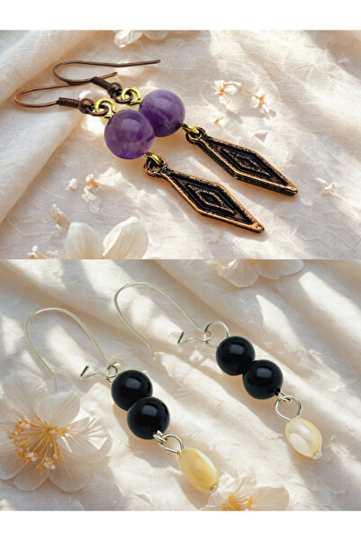 ayrestyle أحجار الجمشت والأونيكس - طقم أقراط من الحجر الطبيعي مكون من قطعتين ...