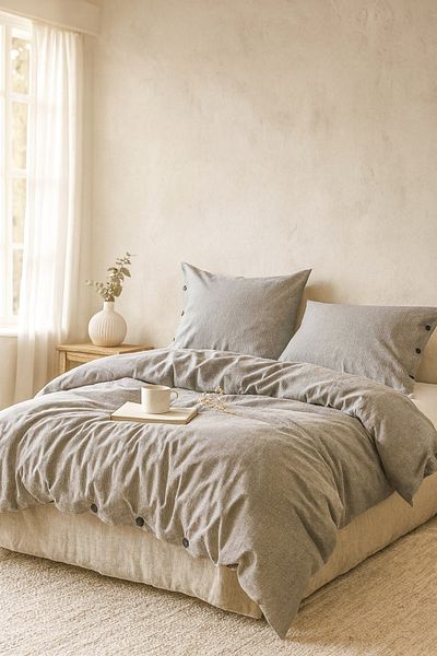 PureText |   Pure Sense |   100% Cotton Washed Yarn Dyed Double Striped Duvet Cover Set |   Anthracite