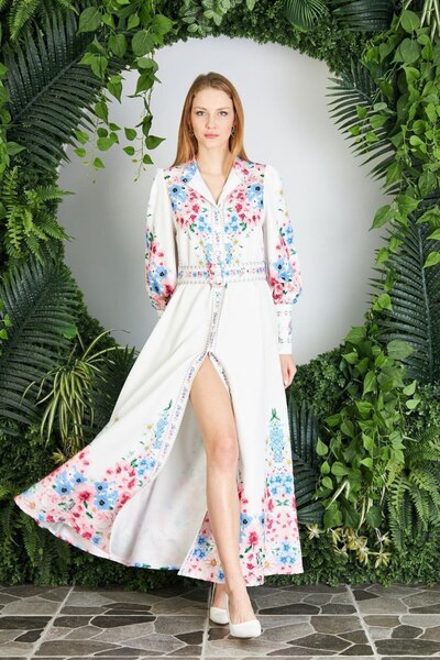 WellWay فستان قماش أطلس (يشمل الحزام) - وردي