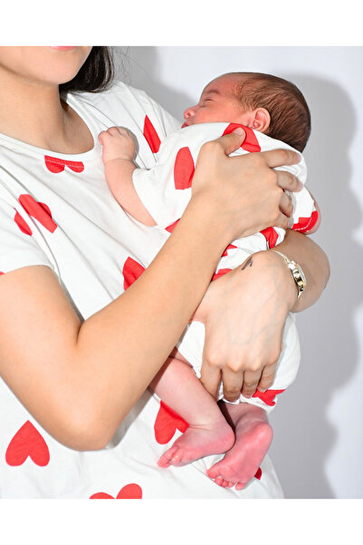 Drop Kids Mother Child Combination Pajama Set Red Heart Pattern Short Shorts (Sold Individually)