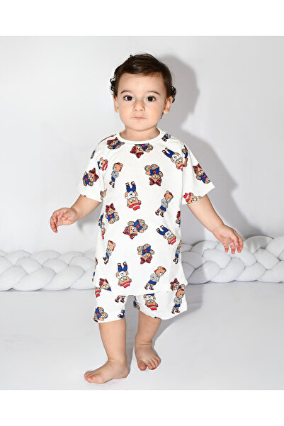 Drop Kids Children's Baby Pajama Set with Hat Teddy Bear Pattern Shorts