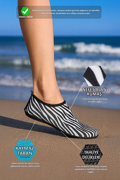 Peluche Zebra Patterned Non-Slip Sole Flexible Lightweight Women's Pool Beach Sea Shoes