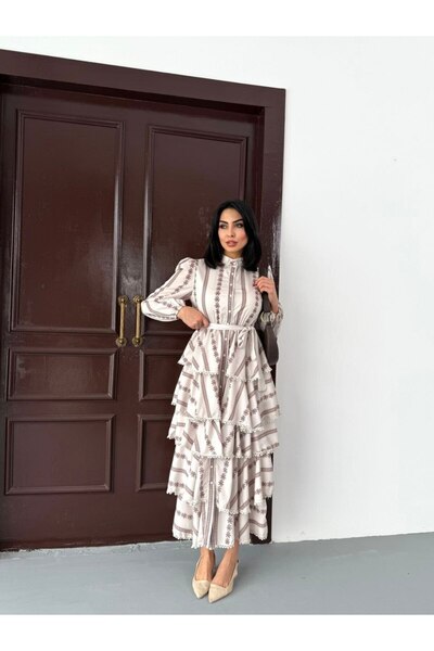 WellWay Jennyfer Тканина креп & мереживо з підкладкою, з рюшами, бежева сукня...