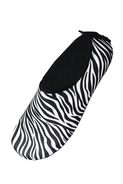 Peluche Zebra Desenli Kaymaz Tabanlı Esnek Hafif Kadın Havuz Plaj Deniz Ayakkabısı