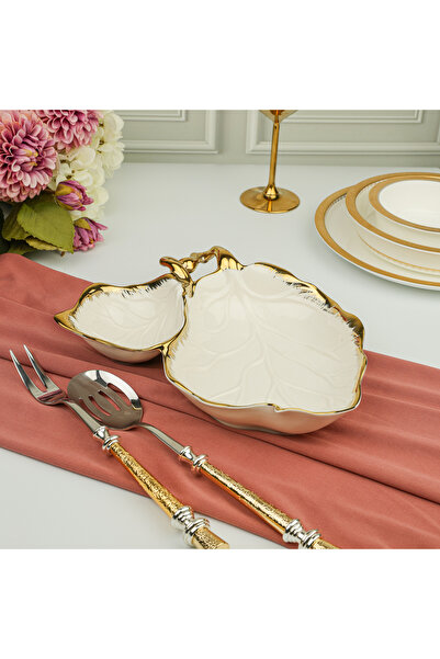 ROY KING ALBERO GOLD BÖLMELİ YAPRAK SUNUM TABAK 27X28CM