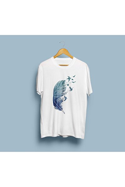 Generic Brand Tricou unisex cu design oversize cu pene de pasăre