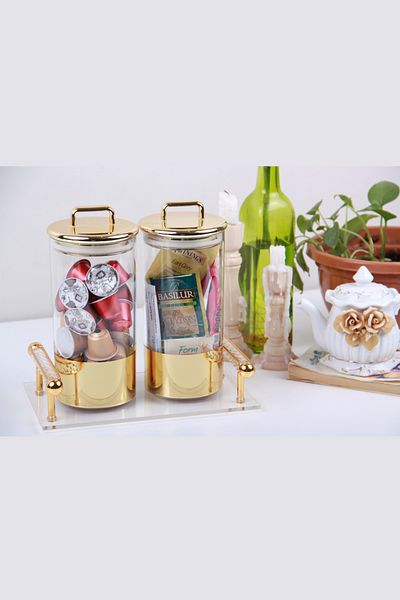 Generic 2-Piece Storage Jar and Container Set Gold/Clear