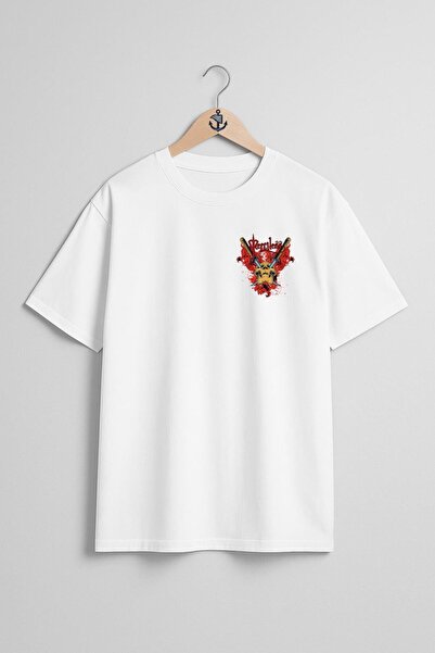 Bahriyeli Collection Oversize Swords Skull Print Unisex T-Shirt with Pocket a...