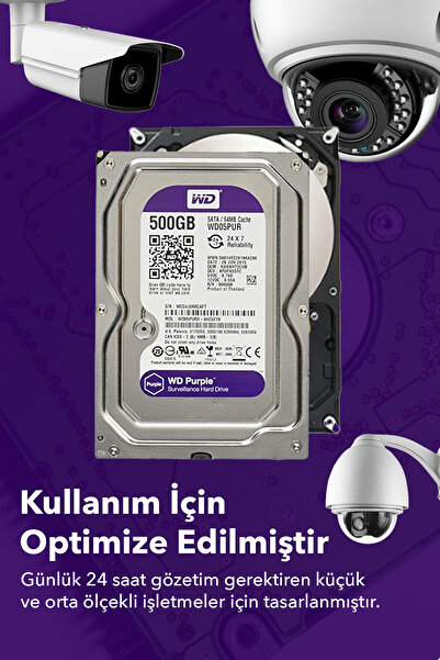 WESTERN DIGITAL Wd Purple 500 Gb 3.5" 7200 Rpm Sata3 Güvenlik Harddisk Hdd 7/24 Pc