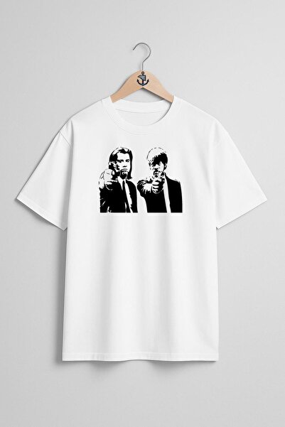Bahriyeli Collection Tricou unisex supradimensionat cu design Pulp Fiction Ju...