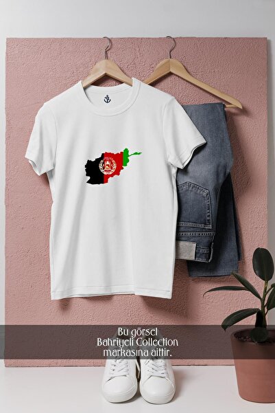 Bahriyeli Collection تي شيرت للجنسين بتصميم خريطة فارغة لعلم أفغانستان كبير ا...