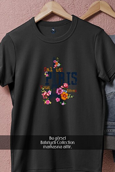 Bahriyeli Collection supradimensionat Turnul Eiffel și Paris, cu design textat, unisex tricou