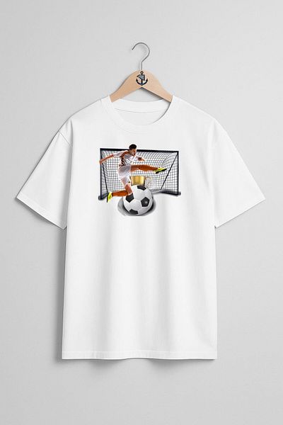 Bahriyeli Collection Oversize Goalkeeper Soccer Ball and Trophy Chest Design Unisex T-Shirt