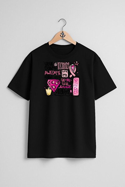 Bahriyeli Collection Oversize Breast Cancer Awareness Month Unisex T-Shirt wi...