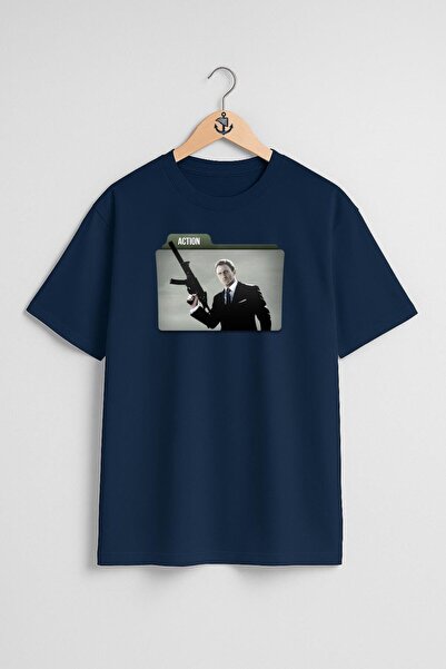 Bahriyeli Collection تي شيرت جيمس بوند كبير الحجم للجنسين بتصميم صدر تكنولوجي...