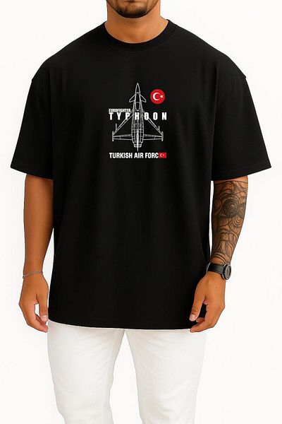 Bahriyeli Collection Oversize Eurofighter Typoon Turkish Chest Design Unisex T-Shirt