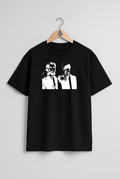 Bahriyeli Collection oversized Pulp Fiction Τ-shirt Unisex με σχέδιο στήθους ...