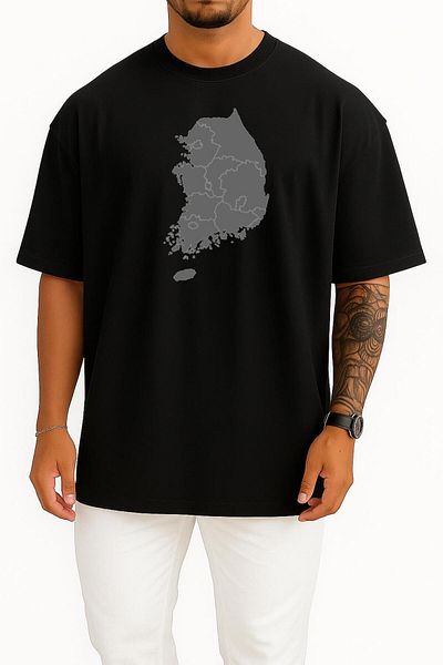 Bahriyeli Collection Oversize Seoul South Korea Map Chest Design Unisex T-Shirt