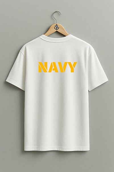 Bahriyeli Collection oversized Unisex T-Shirt με σχέδιο Navy Lettering στο στήθος και την πλάτη