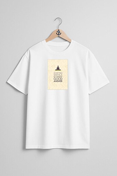 Bahriyeli Collection Оверсайз тениска с дизайн на гърди и постер за йога и пи...