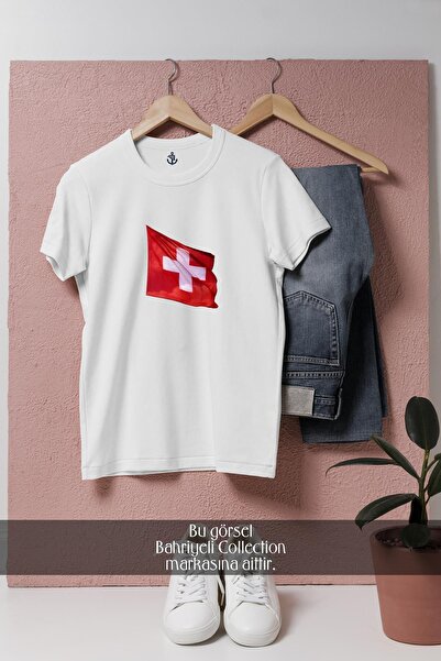 Bahriyeli Collection Μπλουζάκι Unisex με σχέδιο σημαίας της Ελβετίας oversized