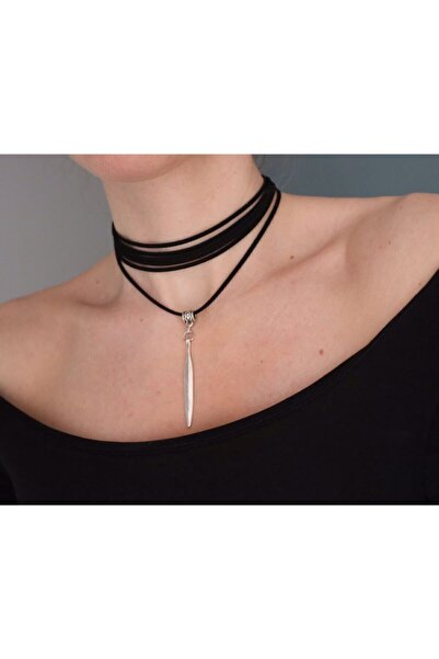 DENİZ TASARIM Süet Tasma Kolye Tüyü Objeli